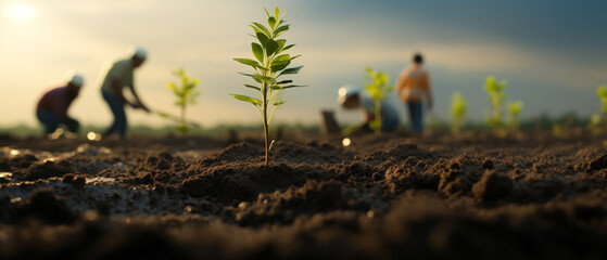 reforestation concept planting new trees sapling concept of Sustainability 