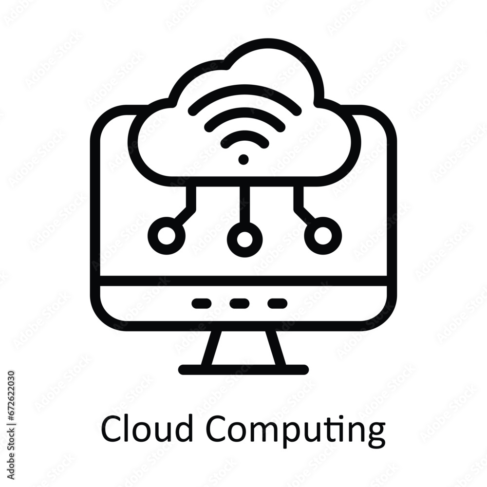 Poster cloud computing vector outline design illustration. symbol on white background eps 10 file