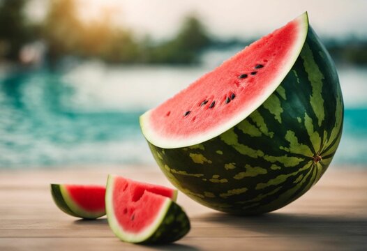 AI generated illustration of  freshly-cut watermelon pieces with a blurry background
