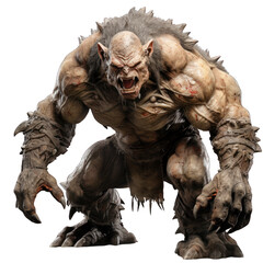 Ogre Snarling Ready for Battle Isolated on Transparent or White Background, PNG