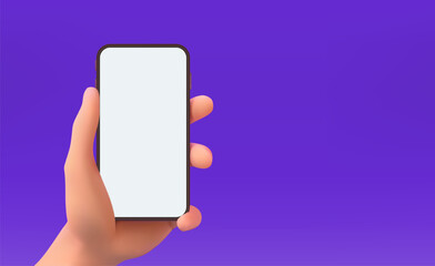 Holding phone hand mockup on a background. Editable smartphone template. Touching screen Vector illustration