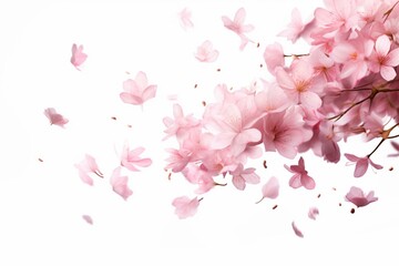 Wind-blown cherry blossom petals dancing, perfect for transparent PNG compositions. Generative AI