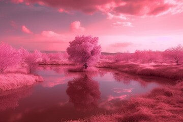 a pink landscape. Generative AI