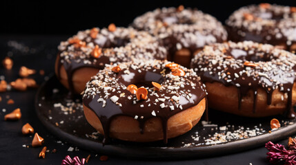 Fototapeta na wymiar Vegan doughnuts with a cocoa and coconut glaze.