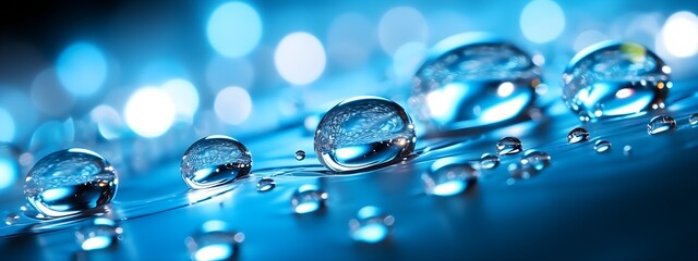 Water Bubbles Motion Blur Panorama for Web Banner, Freshwater Drops Background