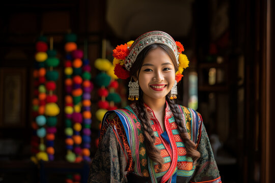 Smiling Tribal Woman in Traditional Ethnic Attire
