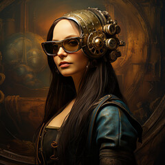 Portrait of a Steampunk Mona Lisa.  Generated Image.  A digital rendering of a portrait of a Steampunk version of the Mona Lisa.