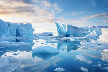 Fotobehang dramatic melting of glaciers and polar ice caps due to rising temperatures © jitchanamont