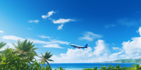 Concept of airplane travel to exotic destination