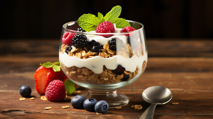 Granola muesli with yoghurt and berries