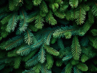 Spruce branch background. Beautiful branch of green spruce with needles. Christmas tree in nature. Spruce close up.