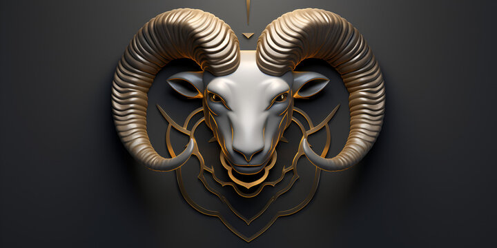 Horoscope Image ,Golden Ram Images ,Energetic Aries Generative Ai