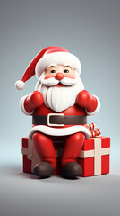 cute santa claus and gift box 3d rendering style, merry christmas background