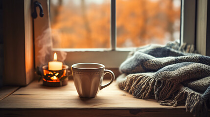 Winter holidays evening calm and cosy home cup of tea.