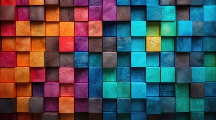 Colorful wooden cubes background. Multicolored wooden cubes texture. ai generative