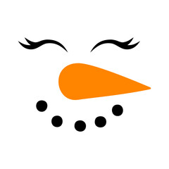 Logo snowman. Cara de muñeco de nieve con nariz de zanahoria y pestañas para su uso en invitaciones y felicitaciones de Navidad