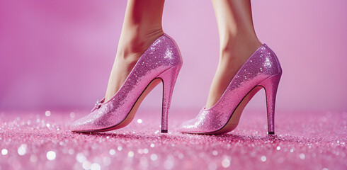 pink high heels - obrazy, fototapety, plakaty