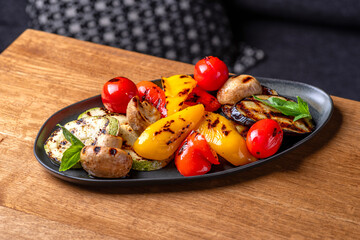 Grilled vegetables, colorful bell pepper, zucchini, eggplant, cherry tomatoes