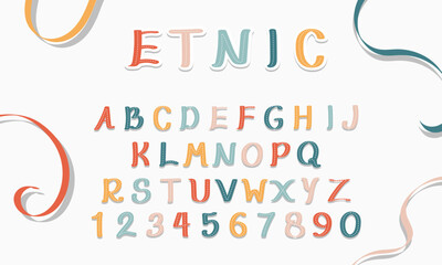 Vector font and alphabet. display kids font, Abc, english letters and numbers.