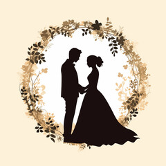 Silhouette of a bride and groom, embarking on a lifetime of love, isolated on white background