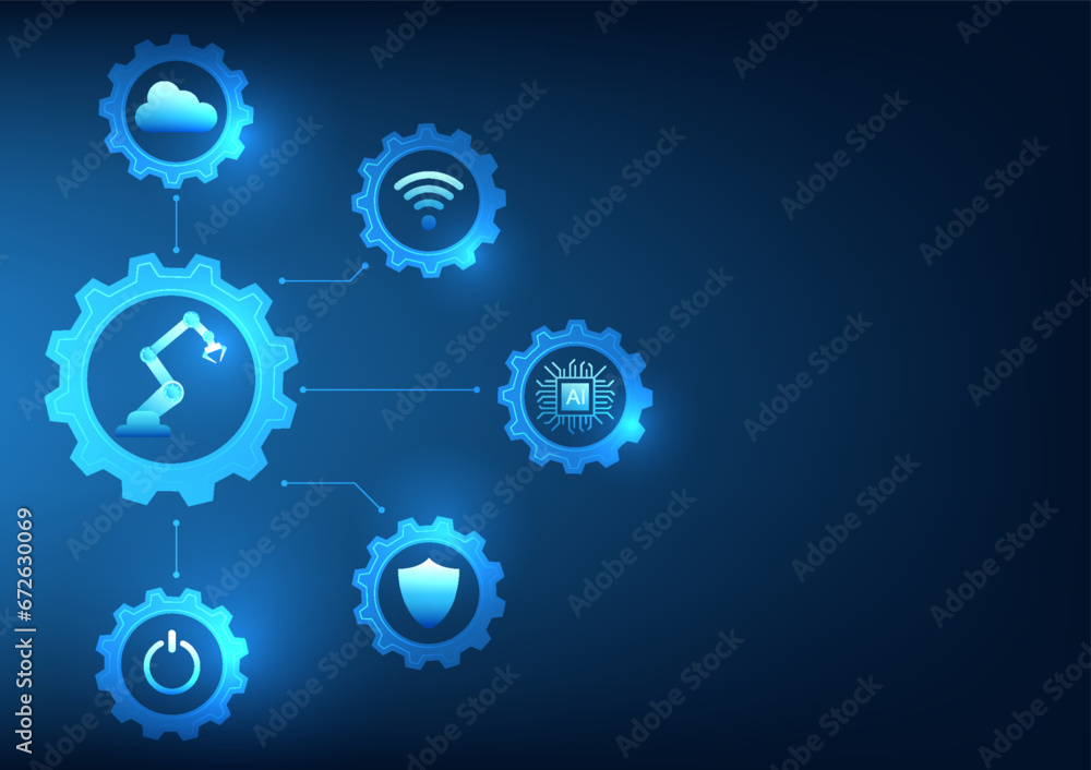 Poster industry 4.0 business technology is a fully automated industry and uses artificial intelligence. the