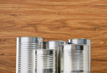 Food cans composition. Canned vegetables, beans, fish and fruits.