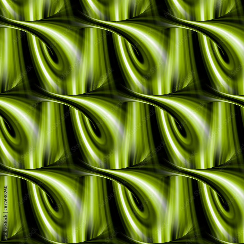 Poster repeating tessellation in lime green patterns on a black background
