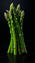 a bunch of green asparagus spears with water droplets