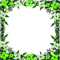 Spring Floral Frame Clipart. winter Border with Snowfall , green leaves and flower