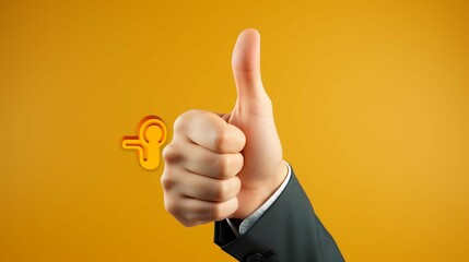 Businessman hand thumb up from yellow punched paper for client the best satisfaction evaluation survey after use product and service concept. generative ai