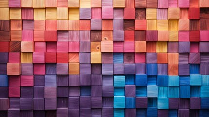 Colorful background of wooden blocks. A Spectrum of multi-colored wooden blocks aligned. Background. generative ai