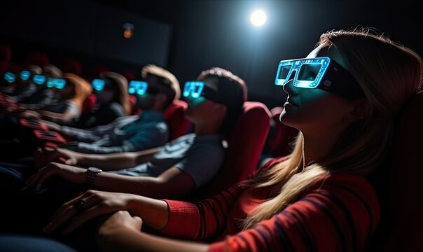 A Captivated Audience Watching a 3D Movie on the Big Screen