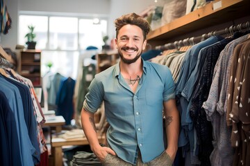 smiling man clothing shop owner