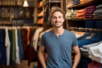 Obraz na płótnie Canvas smiling man clothing shop owner