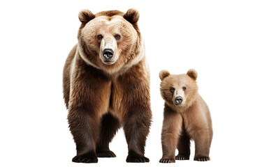 Large brown bear and cute bear cub, cut out