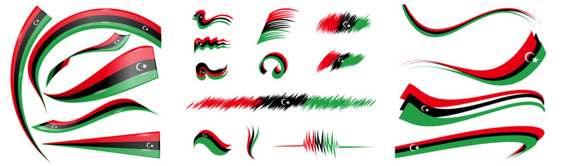 Libya flag set elements, vector illustration on a white background