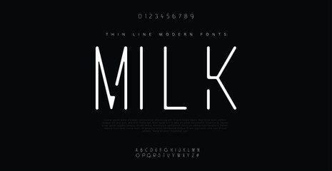 MILK Lettering Fashion Designs. Modern elegant alphabet letters font and number. Minimalist typography fonts regular, typeface uppercase and lowercase. - obrazy, fototapety, plakaty