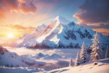 Poster winter sunset mountain background © Rizki Ahmad Fauzi