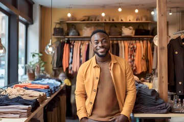 Obraz premium smiling african man clothing shop owner
