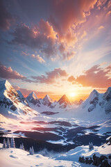 winter sunset mountain background