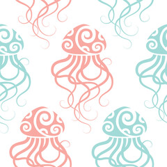 Seamless pattern with jellyfish. Maori style. Vector.
