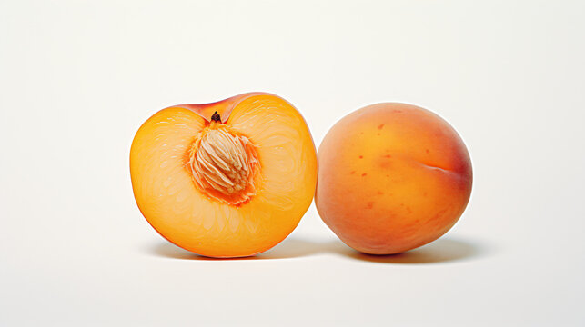 Half an apricot on a white surface
