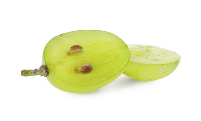 Cut delicious ripe green grape isolated on white