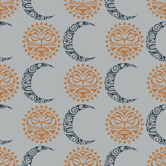 sky seamless pattern. sun moon. good for fabric, wallpaper, fashion, etc. Maori style.
