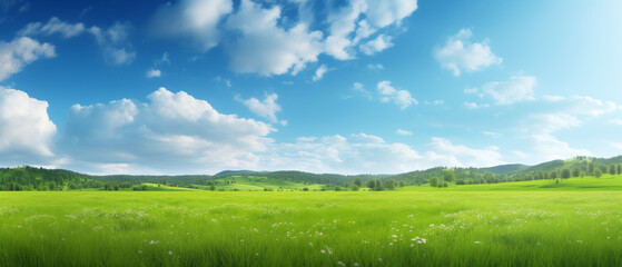  natural scenic panorama of green field spring concept