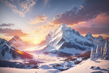 Fototapeta na wymiar winter sunset mountain background