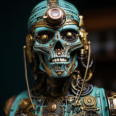 Obraz premium Steampunk Mummy Portrait. Generated Image. A digital rendering of a portrait of a Steampunk mummy monster.