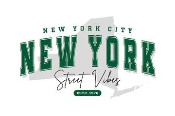 New York t-shirt design. Slogan t-shirt print design in American college style. Athletic typography for tee shirt print in university and college style. Vector - 672636622