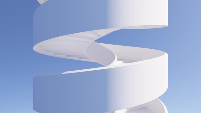 3d render of white spiral staircase in heaven with sun light day, Illusion of infinite design, 3D loop animation