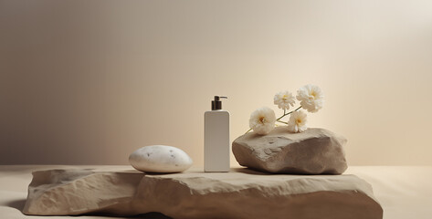 spa still life with towels, Photograph soap dispenser with silver pump on